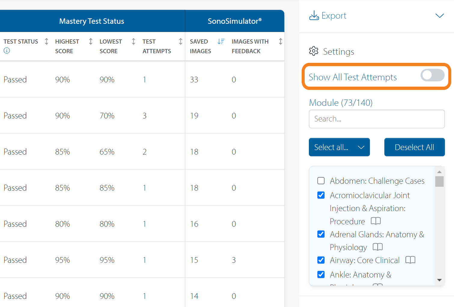 MY DSR report show all test attempts.png